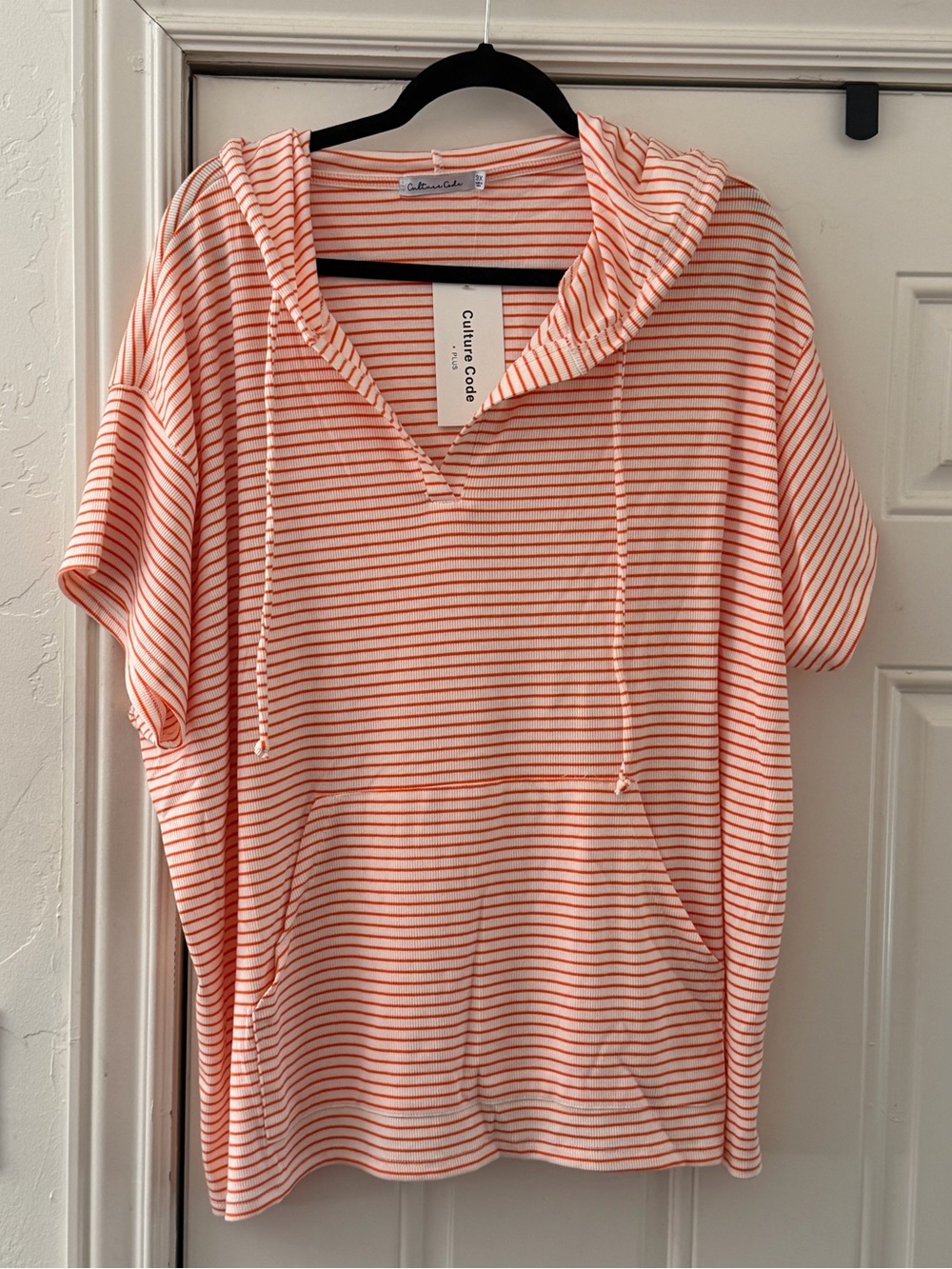 Culture Code Orange Stripe Hooded Short-Sleeve Top - 3X
